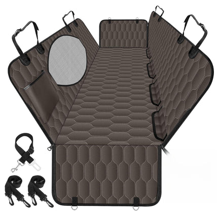 NECKORY Waterproof Dog Car Seat Cover - Scratch Proof Nonslip Back Seat Hammock with Mesh Window & Storage Pocket for SUVs/Trucks/Sedans-S, Brown/Black