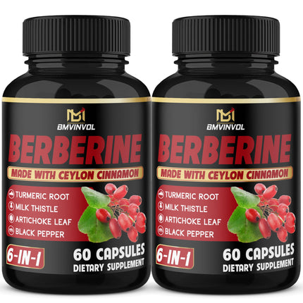 (2 Packs) Berberine Supplement Plus Ceylon Cinnamon, Turmeric - 120 Capsules - Supports Immune Function - Berberine HCl Supplement Pills - 4 Months Supply