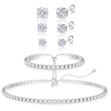 LOLIAS Silver Jewelry Set for Women Tennis Necklace Bracelet Hypoallergenic