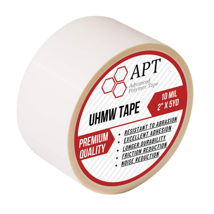 APT, UHMW (Ultra-high Molecular Weight) Polyethylene Tape, Resists Abrasion, Impact, for Surface Protection and Friction and Noise Reduction for Lining Sliding Surfaces. (2" x 5Yds, 10 Mil UHMW)