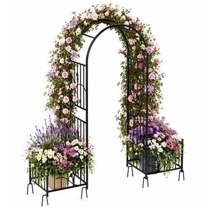Ultym 76" W x 86" H Black Metal Garden Arbor with Planter Boxes