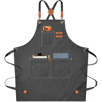 AFUN Chef Aprons for Men Women with Oversized Pockets, 16-Ounce Cotton Canvas Cross Back Heavy Duty Work Apron (Grey)