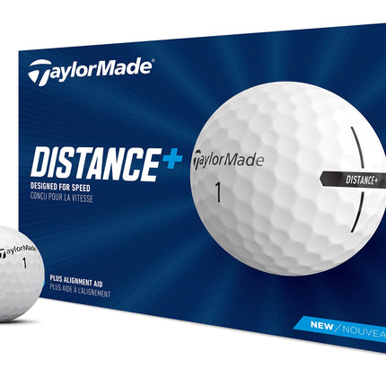 TaylorMade Distance+ Golf Balls, High-Velocity Performance, React Speed Core, Extended Flight Dimple Pattern, 12 Count, White