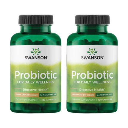 Swanson Probiotic - Digestive Health Supplement w/ 1 Billion CFU per Capsule - Natural Formula Supporting Bowel Regularity & Daily Wellness - (120 Capsules) (2 Pack)
