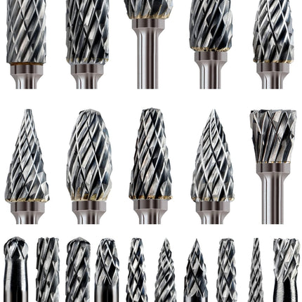 20 Pcs Carbide Burr Bits 1/8" Shank Compatible with Dremel Milwaukee Metal Grinding Wood Stone Steel Carving Cutting Engraving Grinder Kit Attachment Rotary Tool Accessories Set Harder Than Diamond