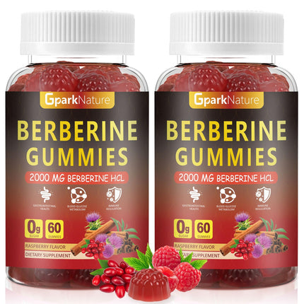 Berberine Gummies 2000 mg, Berberine Supplement with Ceylon Cinnamon, Turmeric, Milk Thistle, Magnesium, Chromium for Immune Support, Sugar Free, Vegan, Raspberry Flavor, 120 Count-2 Pack
