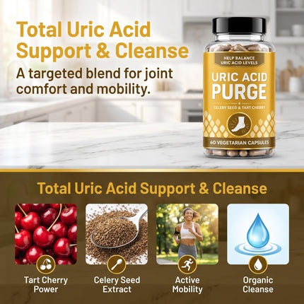 MAVETTO Purge Uric Acid Flush,with Tart Cherry & Chanca Piedra, Celery Seed, Uric Acid Support for Mobility, Blend of Five Ingredients Chosen, Antioxidant Support, 60 Vegetarian Capsules