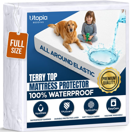 Utopia Bedding 100% Waterproof Full Size Mattress Protector Noiseless