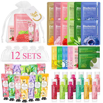 72 Pcs Bulk Gifts For Women, Bulk Facial Mask, Lip Balms, Hand Creams & Under Eye Patches, Spa Party Supplies,Party Favors For Bridal Wedding, Baby Shower,Sleepover Party, Christmas Stocking Stuffers