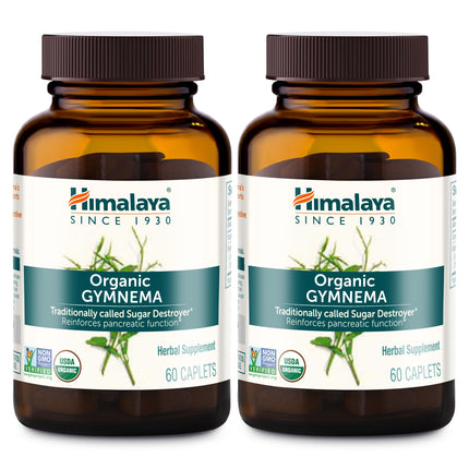 Himalaya Organic Gymnema Sylvestre - Herbal Glucose Metabolism Support - USDA Organic, Non-GMO, Vegan, Gluten Free, 700 mg, 60 Caplets (Pack of 2)