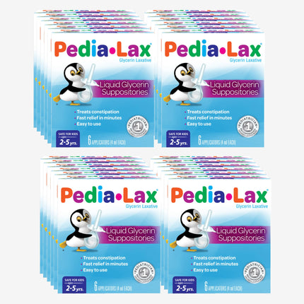 Pedia-Lax Liquid Glycerin Suppositories for Kids Ages 2-5, Gentle Constipation Relief Laxative for Children, 6 Count, Pack of 24