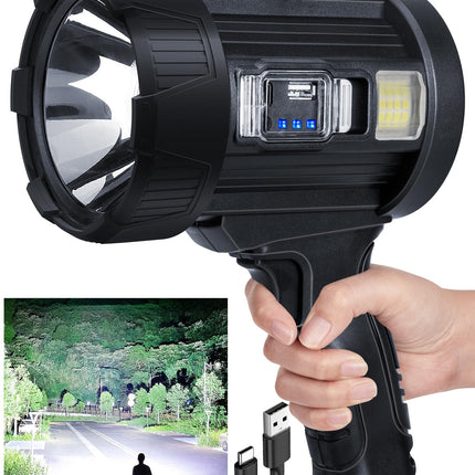 Sigoobal Rechargeable Spotlight,2000000 LM Super Bright Handheld Spot Light LED Flashlight High Lumens,Powered Spotlight Large Searchlight Outdoor with Solar Panels for Boating Camping Hunting