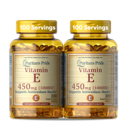 Puritan's Pride Vitamin E-450mg (10,000IU), Vitamin Supplement for Immune System Function and Antioxidant Health Support, 100 Rapid Release Softgels, 2 Pack