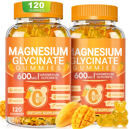 Magnesium Glycinate Gummies 600mg, Chewable Sugar Free Potassium Magnesium Supplements for Adults, Men and Women, Vitamin D, B6 and CoQ10 for Sleep, Relaxation, Brain & Muscle, 120 Gummies