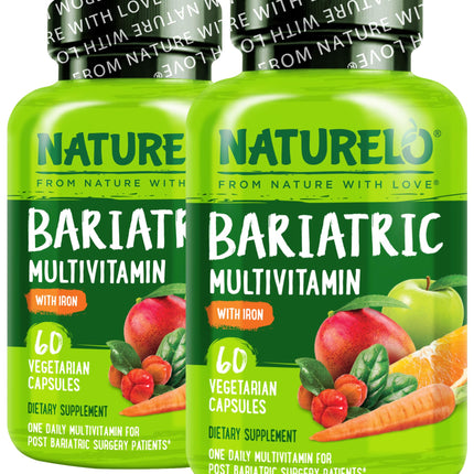 NATURELO Bariatric Multivitamin - One Daily with Iron - Supplement for Post Gastric Bypass Surgery Patients - Natural Whole Food Nutrition - 60 Veggie Capsules (Pack of 2)