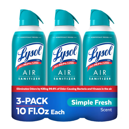 Lysol Air Sanitizer with Bacterial Odor Eliminator for Home & Office, Air Freshener Alternative, Simple Fresh Scent, 10 oz (Pack of 3)
