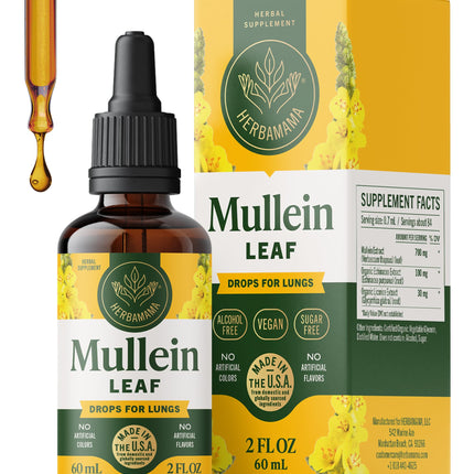 HERBAMAMA Mullein Drops for Lungs - Vegan Lung Cleanse with Mullein Leaf Extract, Echinacea Tincture & Licorice - Non-GMO, Alcohol & Sugar-Free Respiratory Support Supplement - 28-Day Supply