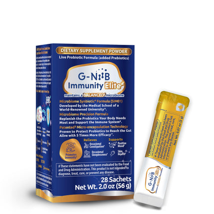 G-NiiB Immunity Elite (SIM01 Synbiotic Formula) - Potent Live probiotics and Added prebiotics to Support Immunity, Regularity, Sleep, Mood, and Skin - 5X More Effective in Reaching the Gut Alive