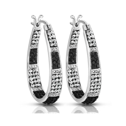 Savlano 14K Gold Plated Inside Out Crystal Hoop Earrings - Oval Shape Earrings for Women Comes with Gift Box