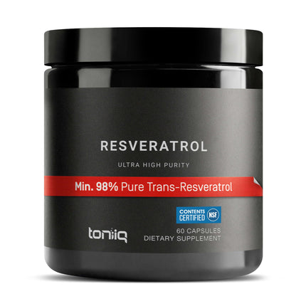 Toniiq NSF Certified Ultra High Purity Resveratrol Capsules - 98% Trans-Resveratrol - Highly Purified and Bioavailable - 60 Caps Reservatrol Supplement