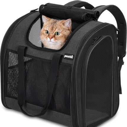 Pecute Cat Backpack with Widened Interior Space, Upgraded Dog Backpack Carrier with Various Ways to Carry, Pet Backpack with Breathable Mesh, Pet Travel Carrier with Soft Padded,Dark Grey