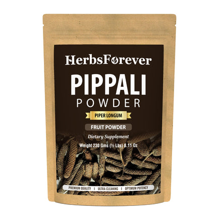 HerbsForever Pippali (Piper longum) Fruit, Powder |Cold Relief, Digestion & Gut Health Spices for Meat Seasoning| Wild Harvested-Non GMO, Vegan- 2X Potency,Ultra Clean,Steam Treated |230 GMS- ½LBS
