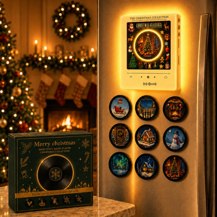 Christmas Magnetic Fridge Vinyl Record Player Music Box, Mini Music Magnets