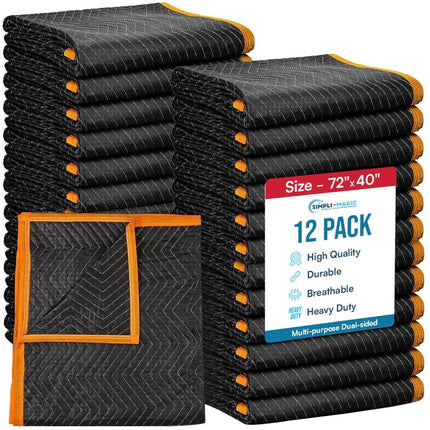 Simpli-Magic Heavy Duty Padded Moving Blankets 72" x 40" – 12 Pack – Packing Blankets, Furniture Covers for Moving