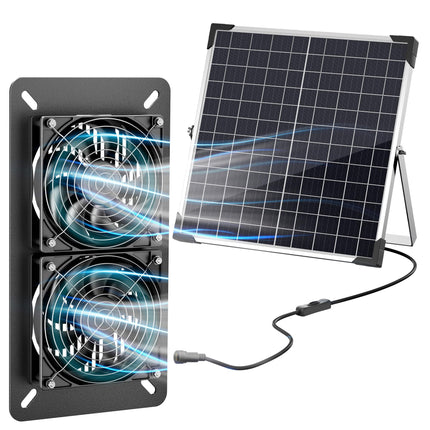 Solar Fan Kit for Chicken Coop - Two IP65 Waterproof 5" Solar Powered Fans - Outdoor Exhaust Intake Ventilation Fan for Outside Shed Greenhouse Attic Pet House - Strong Airflow Without Battery
