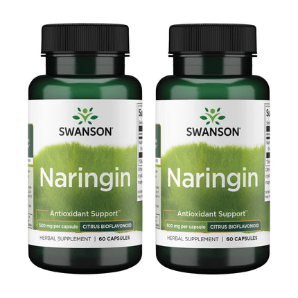 Swanson Naringin Citrus Bioflavonoid Antioxidant Supplement for Adults Seeking Enhanced Vitamin C Benefits - 500 mg (60 Capsules, 2 Pack)
