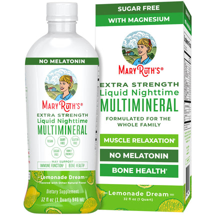 MaryRuth's Extra Strength Liquid Nighttime Multimineral | Calm Magnesium Citrate | NO Melatonin | Calcium Magnesium Zinc | Muscle Relaxation | Lemonade Flavor | Sugar Free | Vegan | 32 Servings