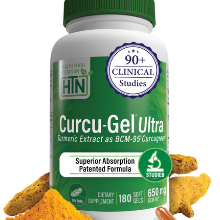 Health Thru Nutrition Curcu-Gel 650mg BCM-95® CurcuGreen Turmeric Curcumin | High Absorption | Healthy Inflammation Response | Clinically Studied | 3rd Party Tested | Non-GMO (Pack of 180)