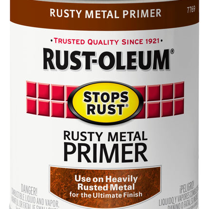 Rust-Oleum 7769502 Stops Rust Rusty Metal Primer Brush Paint, 1 Quart, Flat Brown