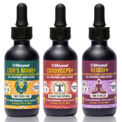 Life Cykel Professional Athletes Pack - Reishi, Lion's Mane & Cordyceps Mushroom Extract- Full-Spectrum Mushroom Tincture for Energy, Focus and Immune Health- Vegan, Non-GMO Formula