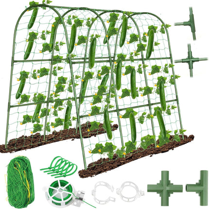 Cucumber Trellis for Raised Bed, Garden Arch Trellis for Climbing Plants Outdoor, Metal Garden Trellis for Spring Vegetables, Cucumber Trellis for Tomato, Bean, Pea, Grape, Plant