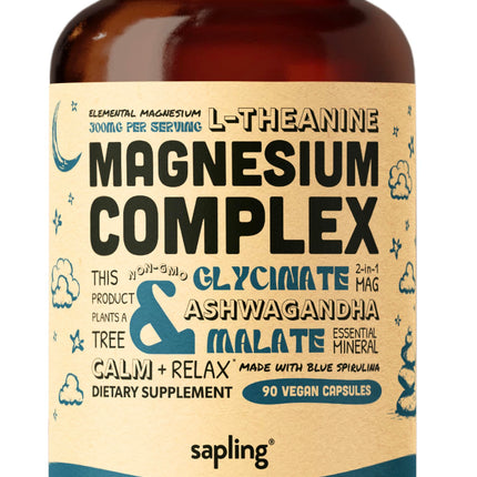 Magnesium Glycinate Complex Supplement - Chelated Magnesium Glycinate with Malate, Organic Ashwagandha, L-theanine & Blue Spirulina - High Absorption, Vegan, Non-GMO, 300mg, 90 Veggie Caps