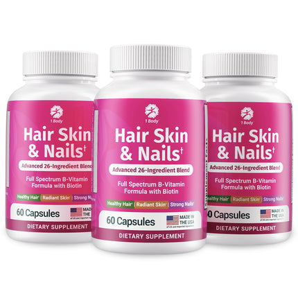 1 Body Hair Skin & Nails with Biotin, Vegan Vitamins, 3 Pack