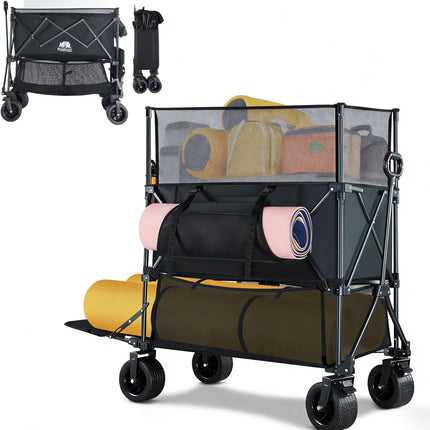 460L Folding Wagon Cart, Heavy Duty Double Decker Wagon, 600 lbs Capacity