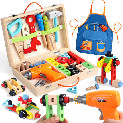TONZE Wooden Kids Tool Set with Drill, Montessori Toys for 3 Year Old Boys