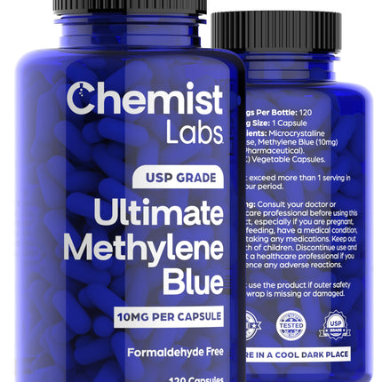 Chemist Labs Methylene Blue Capsules for Humans - USP Grade 99% Purity, Methylene Blue Pharmaceutical Grade, Third Party Tested, Supports Cellular & Mitochondrial Function, Made in USA, 120 Count