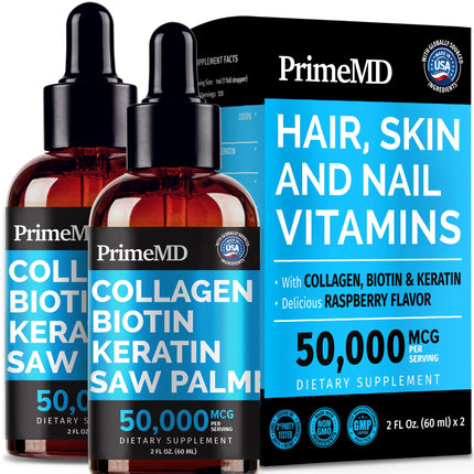 Liquid Collagen Peptides for Women - Serum Complex with Biotin Vitamin, Hydrolyzed Keratin Protein and Saw Palmetto - Comprehensive Formula for Hair, Skin, and Nails Wellness - 2fl oz (Pack of 2)