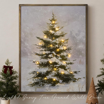 Christmas Decorations-18“ x 24" Lighted Framed Snowy Tree Canvas Wall Decor