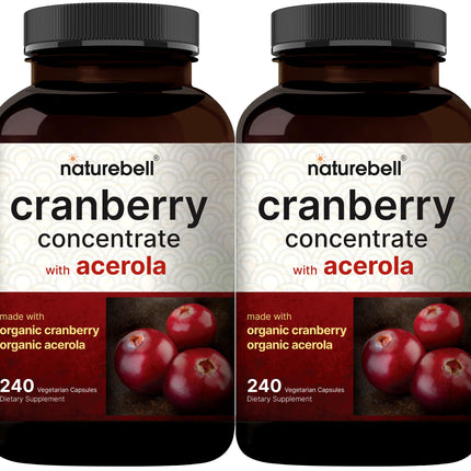NatureBell 2 Pack Cranberry Concentrate with Acerola, 240 Vegetarian Capsules | Organic Cranberry Fruit Extract with Organic Acerola Cherry – Non-GMO, cGMP Manufactured