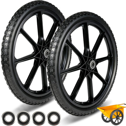 20 Inch Flat Free Tire and Wheel - Wheelbarrow Wagon Cart Wheels Replacement with 3/4" & 5/8" Bearing Parts for Yard Lawn Garden and Wheel Barrow Trailer (20" 2 Pack) (20 Inch - 2Pcs)
