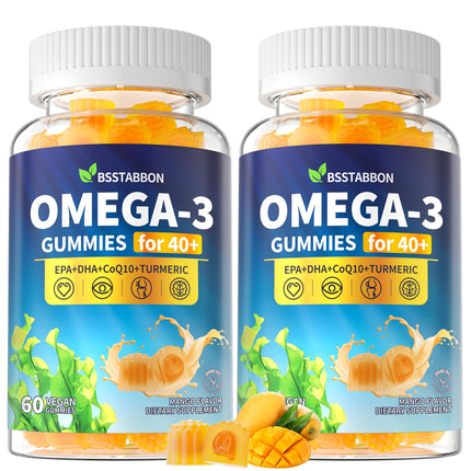 BSSTABBON Omega-3 Gummies Supplement for Adults 40+: 1280mg Vegan Omega3 Fatty Acid DHA EPA with Vitamin D3 K2 Zinc Turmeric for Overall Health Support - Fish Oil Alternative for Women Men(120Count)