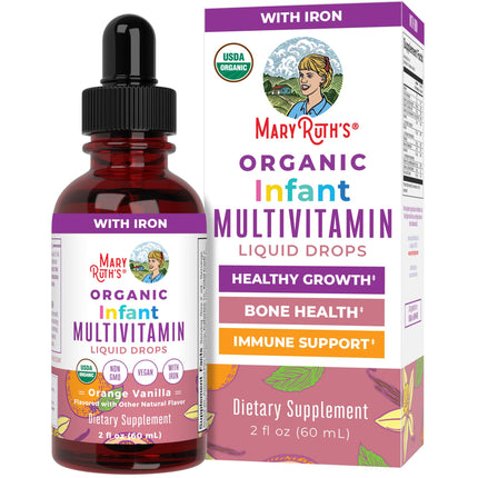 MARYRUTH'S Organics Multivitamin with Iron for Infants | USDA Organic | Liquid Drops for Babies 6-12 Months | Immune Support & Overall Wellness | Vegan | Non-GMO | Gluten Free | 2 Fl Oz