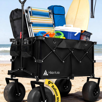 Hikenture Beach Wagon with Balloon Wheels, 9" PU Tires Collapsible Wagon