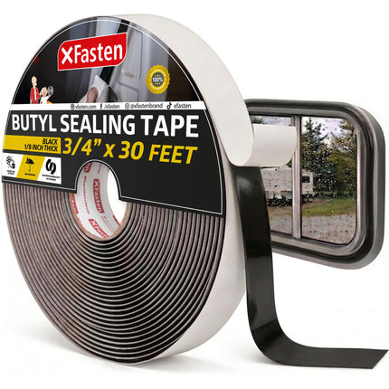 XFasten Butyl Sealing Tape, Black, 1/8-In x 3/4-In x 30-Foot Plumbers Putty, RV Sealant, Boat Sealing, EDPM Butyl Tape