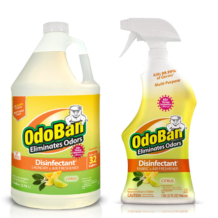 OdoBan Ready-to-Use Disinfectant and Odor Eliminator, Made in the USA, Citrus Scent, Set of 2, 32 oz Spray and 1 Gallon Concentrate