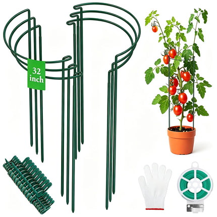 Unves 6 Pack Peony Cage, 32" x 13" Half Round Metal Plant Support Stakes
